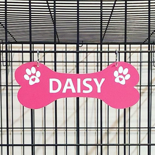 Kennel Crate Pet Tag Dog Bone Name Plate - Paws with HEARTS