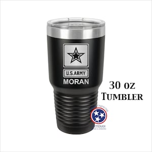 20oz/30oz Matte Finished Stainless Steel Tumbler Laser Engraved Personalized Military Army USA Active Duty Retiree Veteran - Design #3