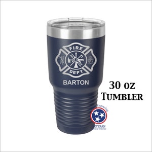 20oz/30oz Matte Finished Stainless Steel Tumbler Engraved Personalized Firefighter Gift Fire Department Maltese Cross Fireman - Design #15