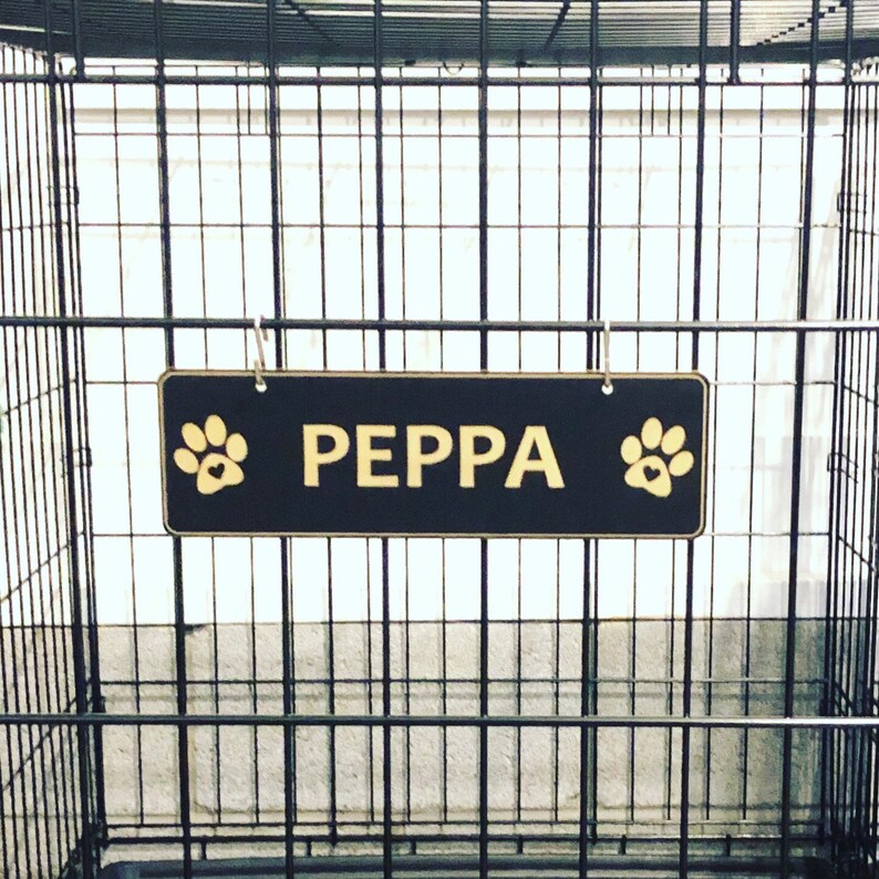 Dog Crate Kennel Name Plate Paws with HEARTS Pet Tag Doghouse Etsy