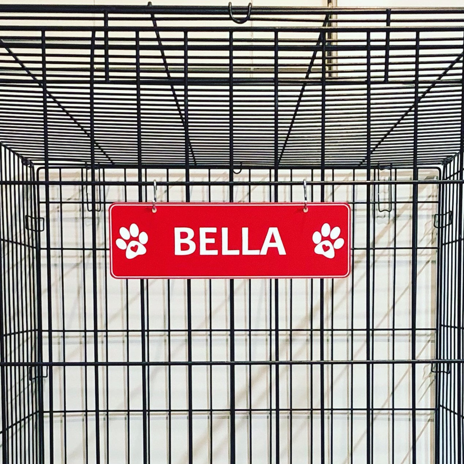 Kennel Dog Crate Name Plate Paws With HEARTS Pet Tag Doghouse Etsy