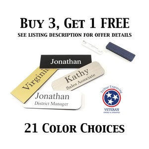 Name Tag 1&quot; x 3&quot; Custom Engraved Name Badge Employee Custom Personalized 1&quot; x 3&quot; Engraved Name Tag Usher Greeter