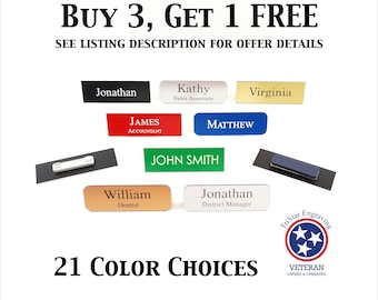 1" x 3" Employee Name Tag Customized Name Badge Employee Personalized 1" x 3" Engraved Name Tag