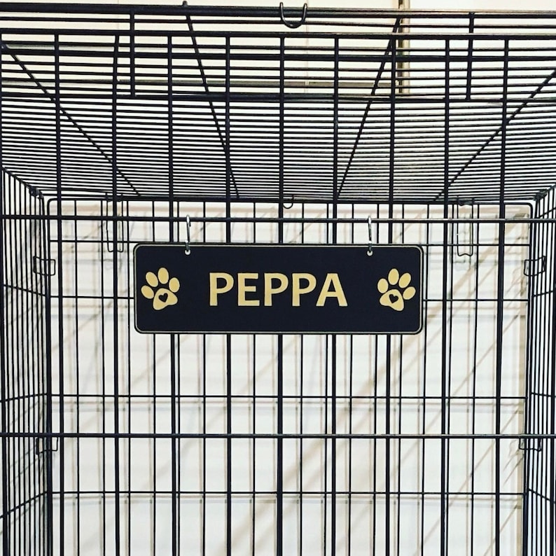 Kennel Dog Crate Name Plate Paws With HEARTS Pet Tag Doghouse Etsy