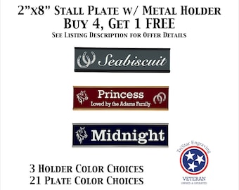 Customized Laser Engraved 2x8 Horse Stall Name Plate with Metal HOLDER