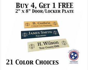 EMT Paramedic Star of Life Locker Plate Door Plate Desk Plate Custom Engraved Personalized EMS Name Plate 2x8