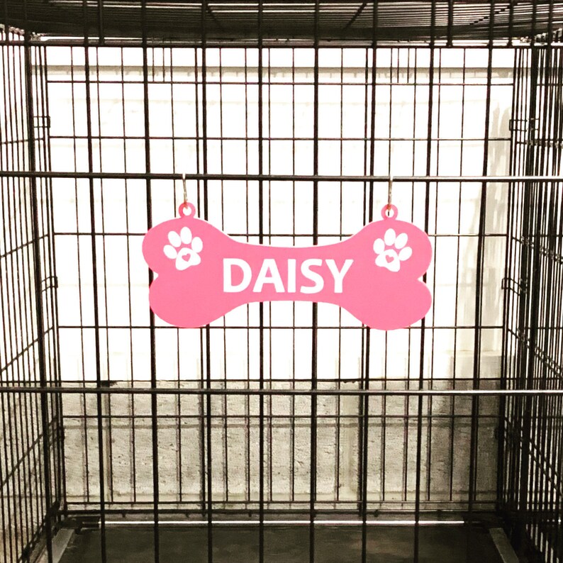 Kennel Crate Pet Tag Dog Bone Name Plate Paws With HEARTS Etsy