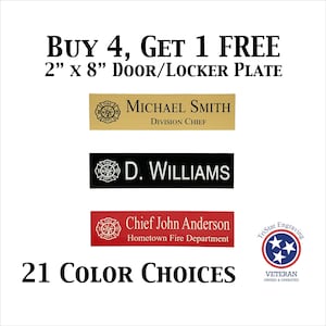 Fire Department FD Gear Locker Name Plate Firefighter Maltese Cross Name Tag Door Plate Desk Plate Sign Custom Engraved Personalized 2x8