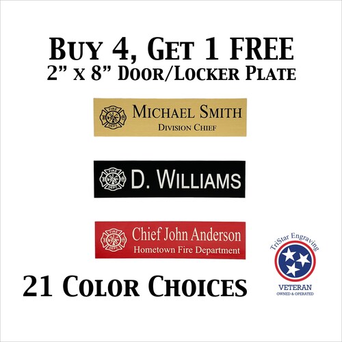 Fire Department FD Gear Locker Name Plate Firefighter Maltese Cross Name Tag Door Plate Desk Plate Sign Custom Engraved Personalized 2x8
