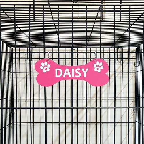 Kennel Dog Crate Name Plate Paws With HEARTS Pet Tag Doghouse Etsy