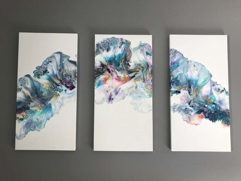 Colorful Triptych Dutch Pour Canvas Art - Etsy