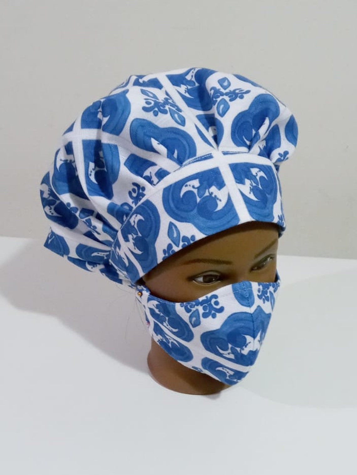 Surgical Scrub Cap with Buttons Face Mask Set For Women Long Etsy