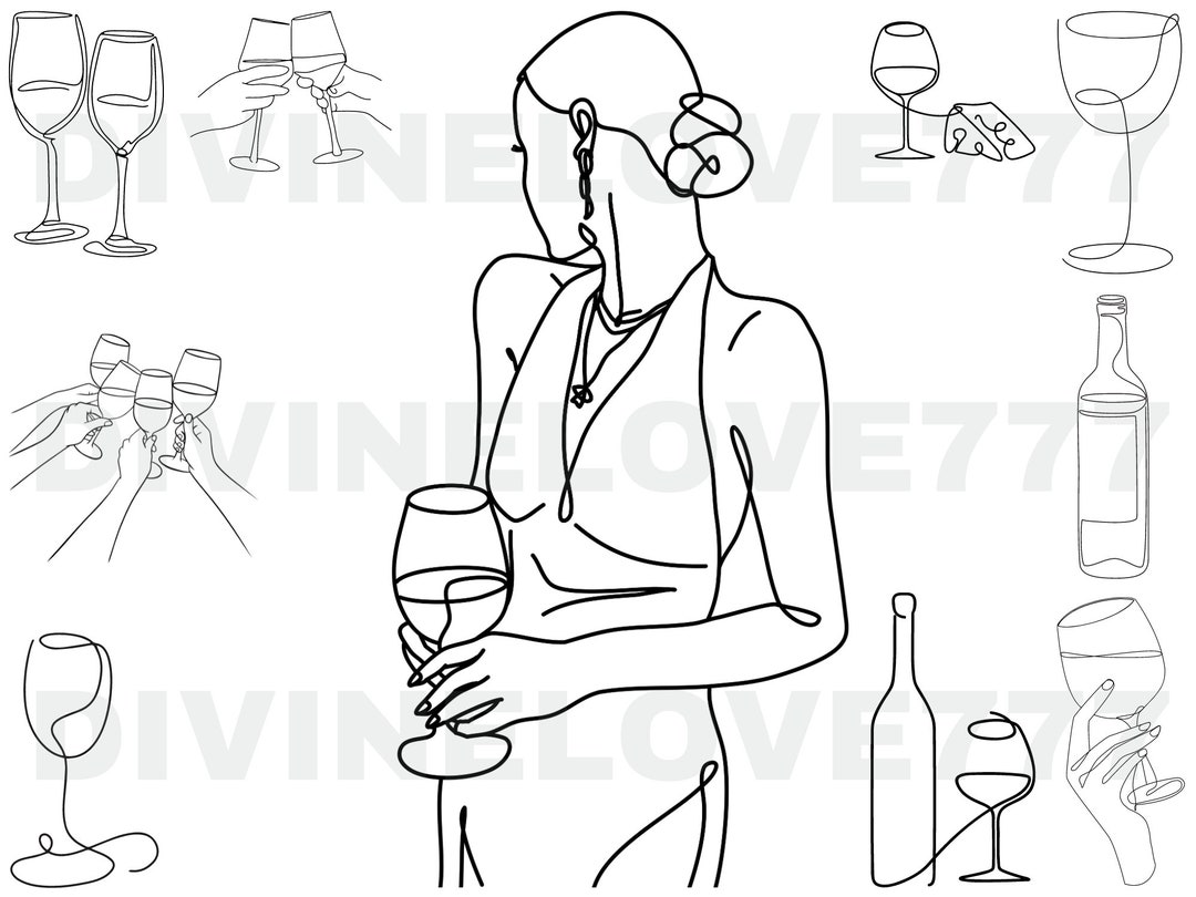 Wine Woman SVG and PNG Bundle Minimalist One Line Art Wine Glasses