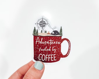 adventures fueled by coffee | coffee sticker | camping mug sticker