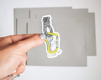 Rock Climbing girl sticker | climb on sticker | carabiner sticker