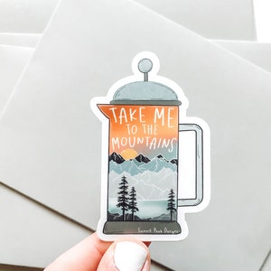 French Press Sticker Take Me To The Mountains Coffee Sticker image 2