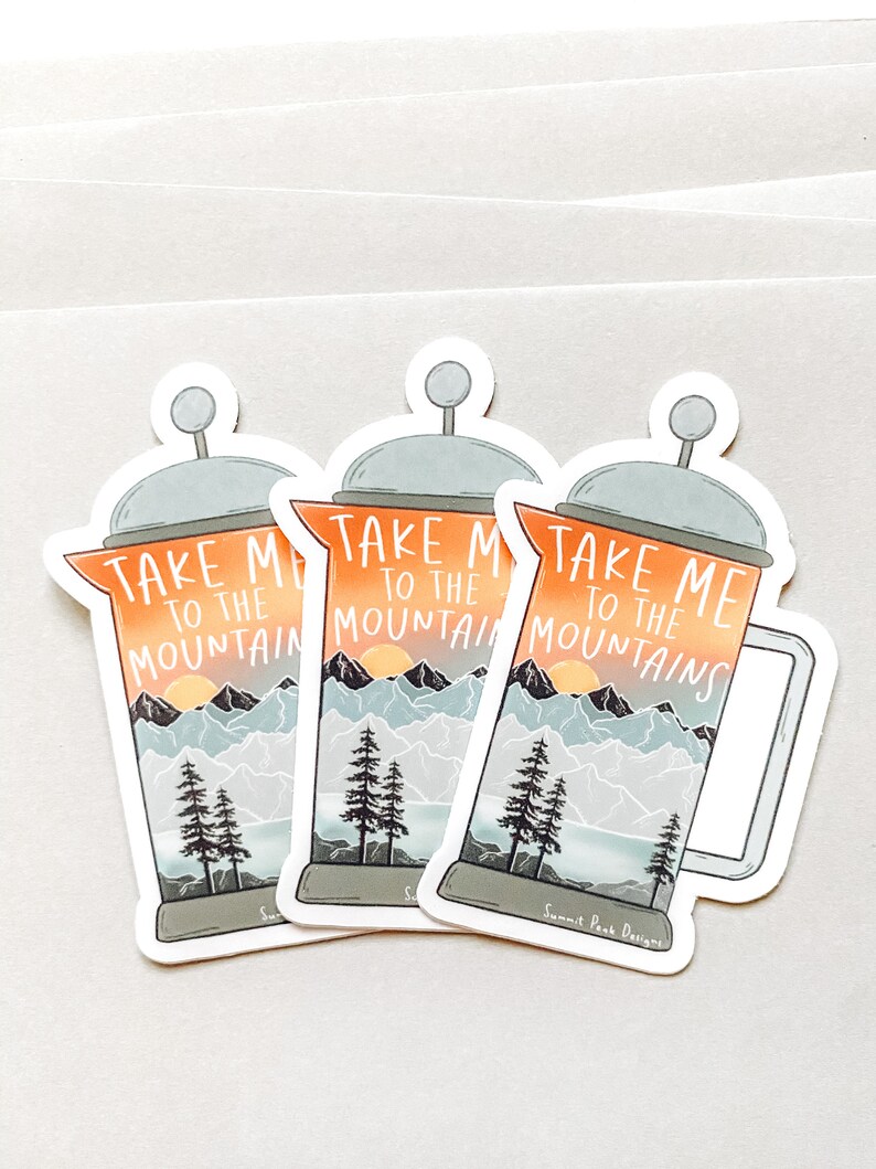 French Press Sticker Take Me To The Mountains Coffee Sticker image 3