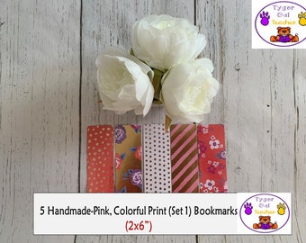Handmade Bookmarks, Bookmark Pattern (Pink Print-Set 1), Bookmarks for Women, Custom Bookmarks, Unique Bookmarks, Bookmark Bundle