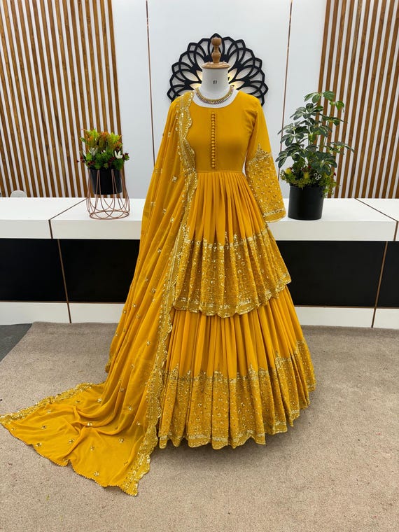 formal gown haldi dress for women Best Yellow Gown For Haldi Ceremony 2023 main image 0