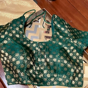Brocade blouse in green color