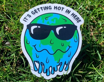 It's Getting Hot in Here Earth Sticker // Melting Earth Sticker // Environmental Sticker // Melting Smiley Face Earth