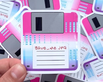 Save_Me.JPG Adesivo per floppy disk Vaporwave // Decalcomania per computer Retrowave anni '90