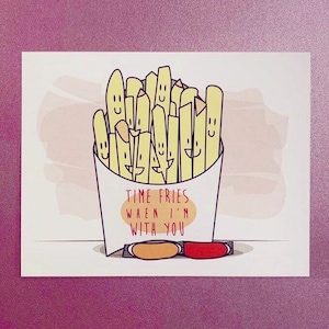 Cartão ou cartão postal do Dia dos Namorados Time Fries When I'm With You // Cartão de Dia dos Namorados French Fry // Cartão de Amor French Fry // Cartão de Trocadilho French Fry
