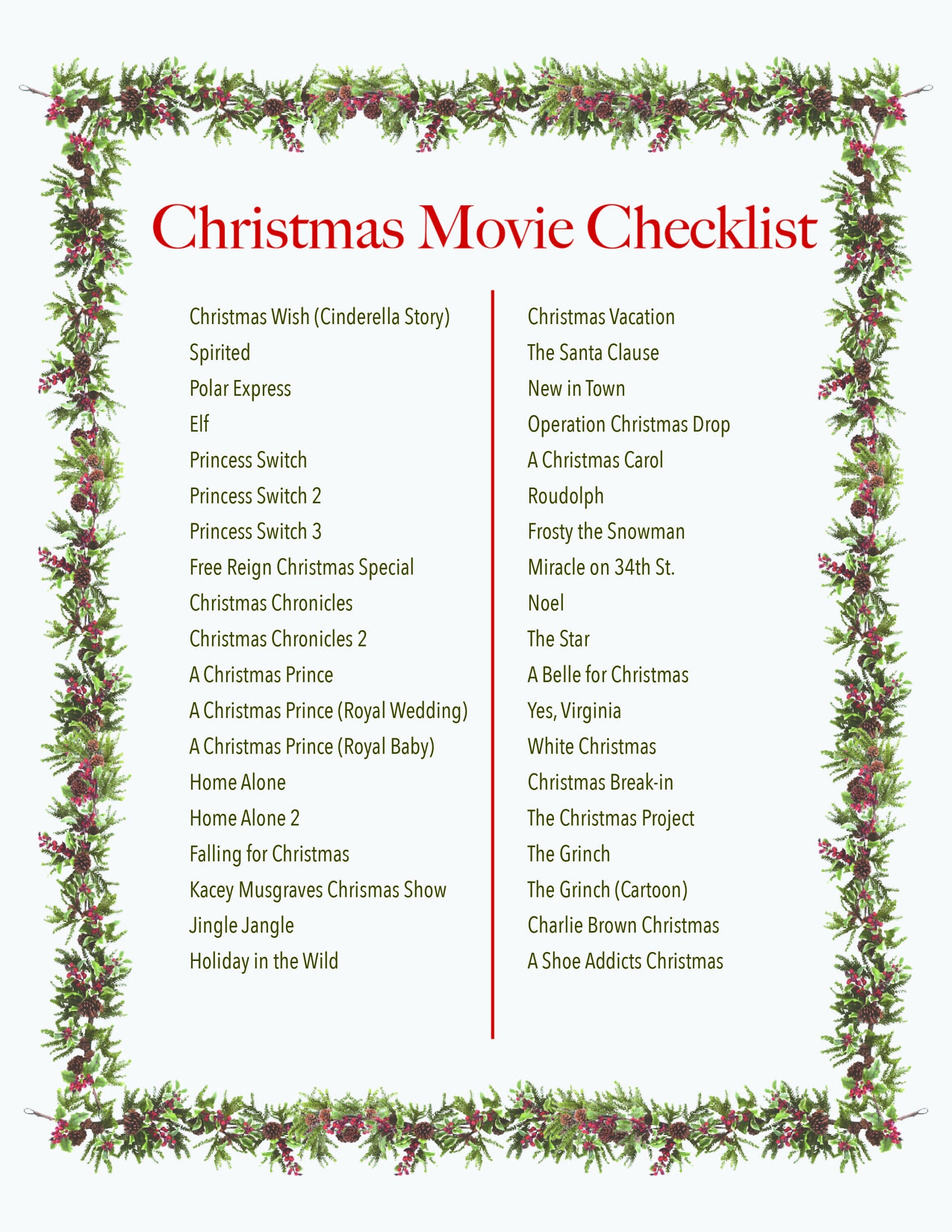 2023 Christmas Movie Checklist Etsy