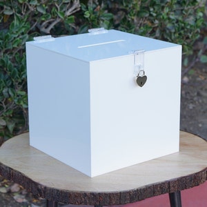 Boîte à cartes acrylique blanche avec serrure et clé | | DE HAUTE QUALITÉ | de boîte à monnaie de mariage Porte-carte de mariage | Boîte de carte de mariage