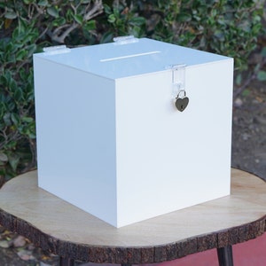 White Acrylic Card Box with Lock and Key | HIGH QUALITY | Wedding Money Box | Wedding Card Holder | Wedding Card Box