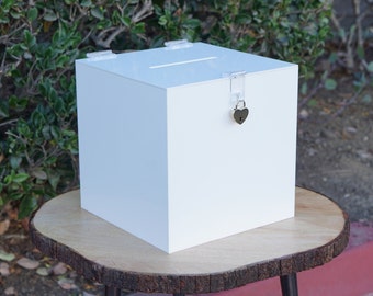 White Acrylic Card Box with Lock and Key | HIGH QUALITY | Wedding Money Box | Wedding Card Holder | Wedding Card Box