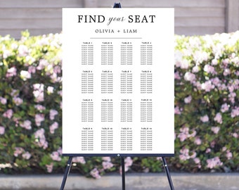 Printed Wedding Seating Chart  | Personalized Guest List and Seating Table Chart | Custom Seating Chart Sign | Alphabetical Seating Chart