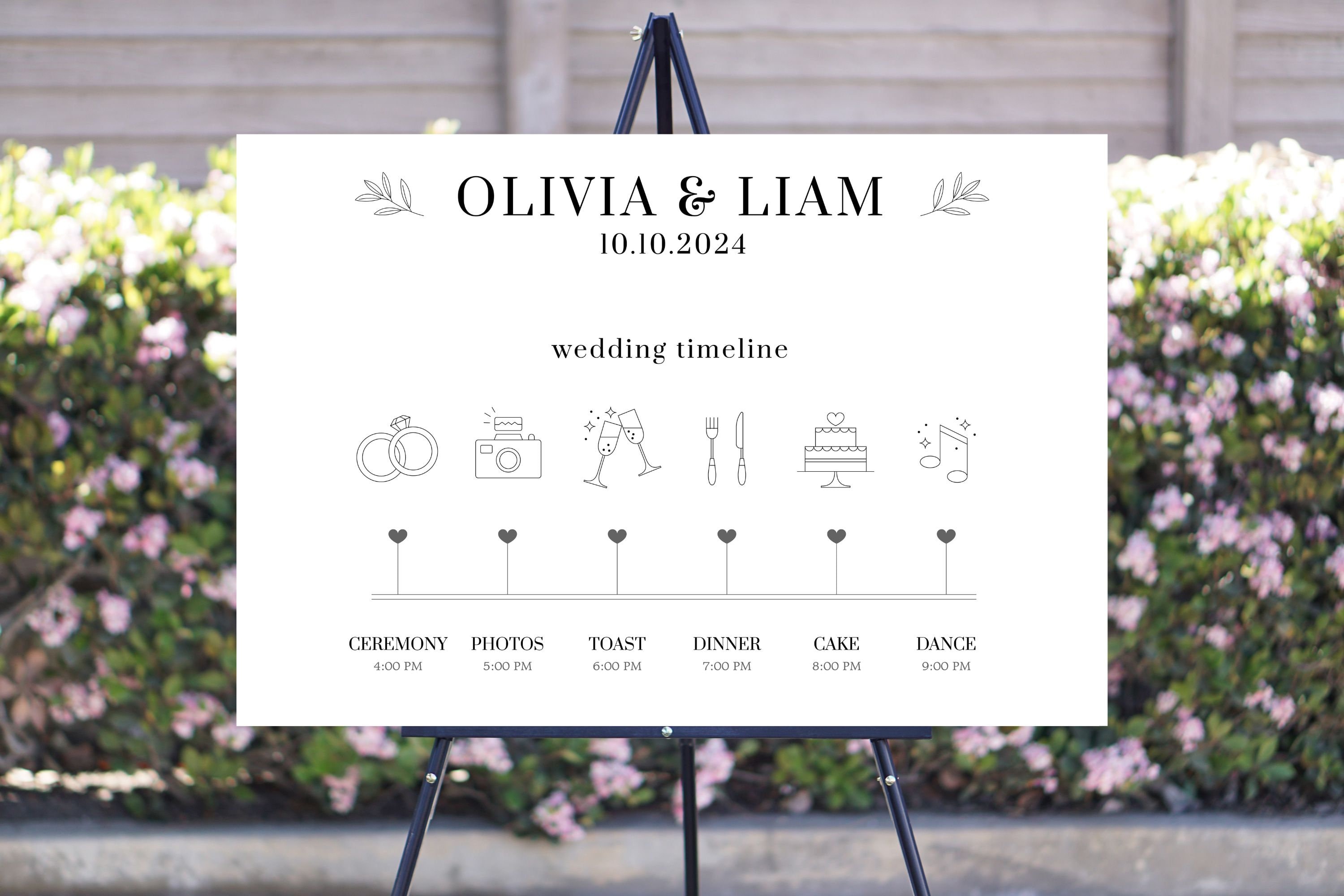 Printed Wedding Timeline | Personalized Wedding Timeline and Chart for Wedding Day or Events