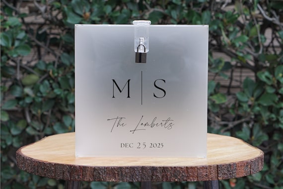 Personalized Acrylic Card Box with Lock and Key - Custom Wedding Keepsake - UV Printed - Secure Card Holder
