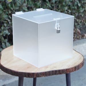Boîte à cartes en acrylique givrée de mariage avec serrure et clé | HAUTE QUALITÉ | Tirelire de mariage | Porte-carte de mariage | Boîte à cartes de mariage