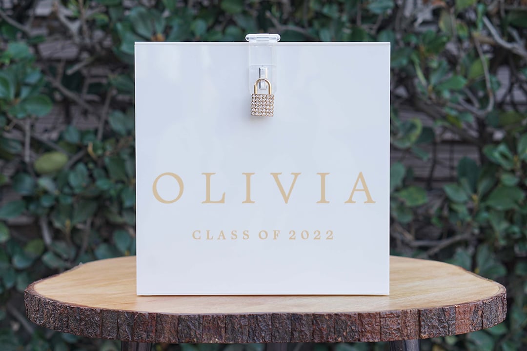 Graduation Card Box White Acrylic With Lock and Key CLASS OF 2022