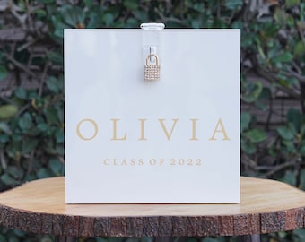 Graduation Card Box White Acrylic with Lock and Key | CLASS OF 2022 | Graduation Money Box | Graduation Card Holder | Graduation Card Box