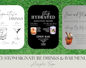 Signature Cocktails Acrylic Wedding Bar Sign | Drink Sign | Acrylic Wedding Sign | Wedding Pet Sign | Bar Menu Sign | Custom Drink Sign
