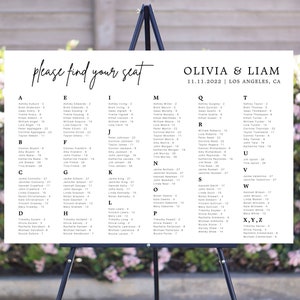 Printed Wedding Seating Chart  | Personalized Guest List and Seating Table Chart | Custom Seating Chart Sign | Alphabetical Seating Chart