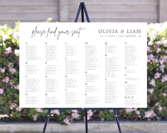 Printed Wedding Seating Chart  | Personalized Guest List and Seating Table Chart | Custom Seating Chart Sign | Alphabetical Seating Chart