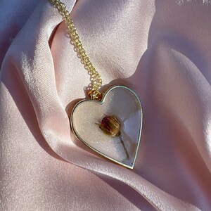 Real Rosebud in Gold Heart Pendant | Valentine’s Necklace