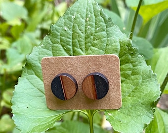 Split circle wooden earrings / wood simple hypoallergenic post earrings