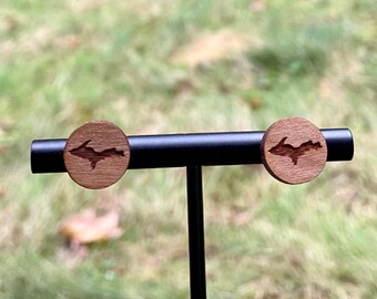 Michigan’s Upper Penninsula circle wooden earrings / wood simple hypoallergenic earrings studs
