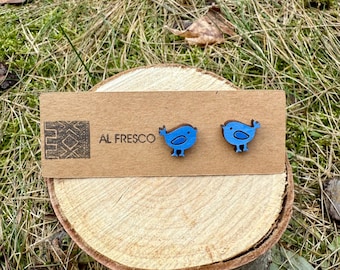 Handpainted Bluebird bird earrings earrings | wood wooden earrings | hypoallergenic sensitive studs