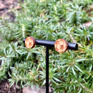 Soccer circle wooden earrings / wood simple hypoallergenic earrings studs