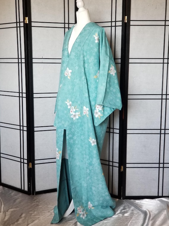 kimonoページ Vintage Awase Komon Kimono - Soft Turquoise Sakura (unused) - Etsy