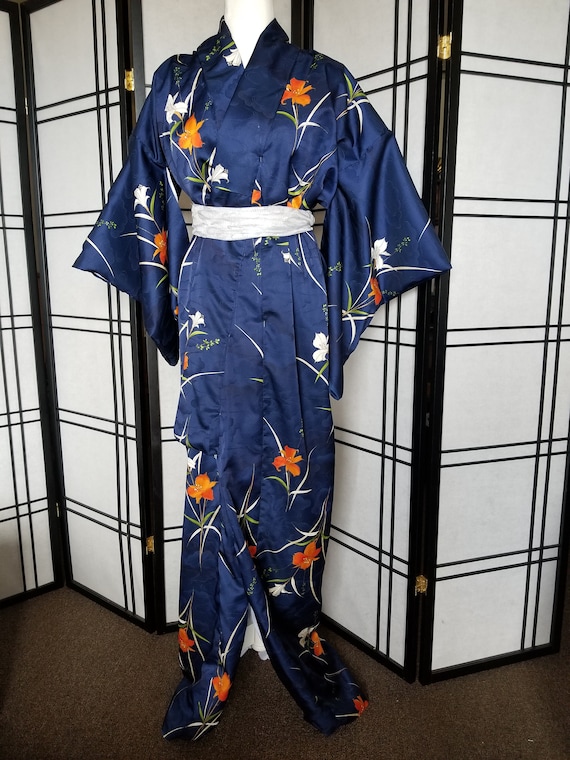 navy blue kimono dress Navy Blue Handspun Cotton Boat Neck Maxi Dress with Kimono Sleeves 62" / Petite (5'1" and below)