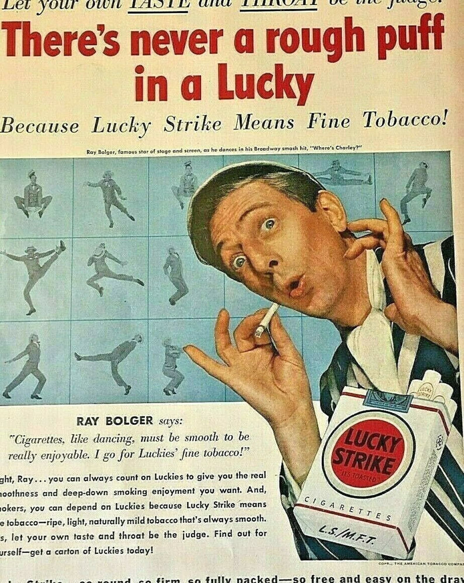 Vintage Ad Print Lucky Stripe Cigarettes Ray Bolger 1950 Etsy