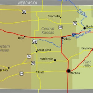 Mapa da ESTRADA DO ESTADO DO KANSAS Cartaz brilhante Foto Banner cidade condado topeka
