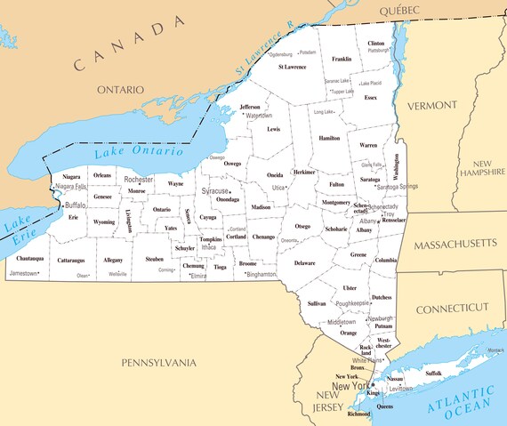 Ny County Map With Cities New York State County Map Glossy Poster Picture Photo Banner - Etsy Canada